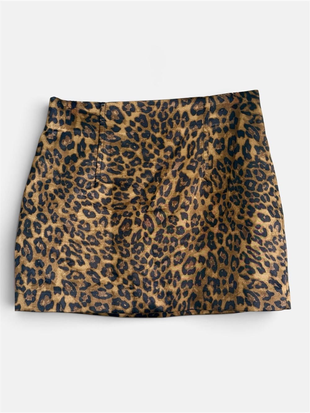 Zara Satin Leopard-Print Mini Skirt | Tan, Brown + Black | Size Large